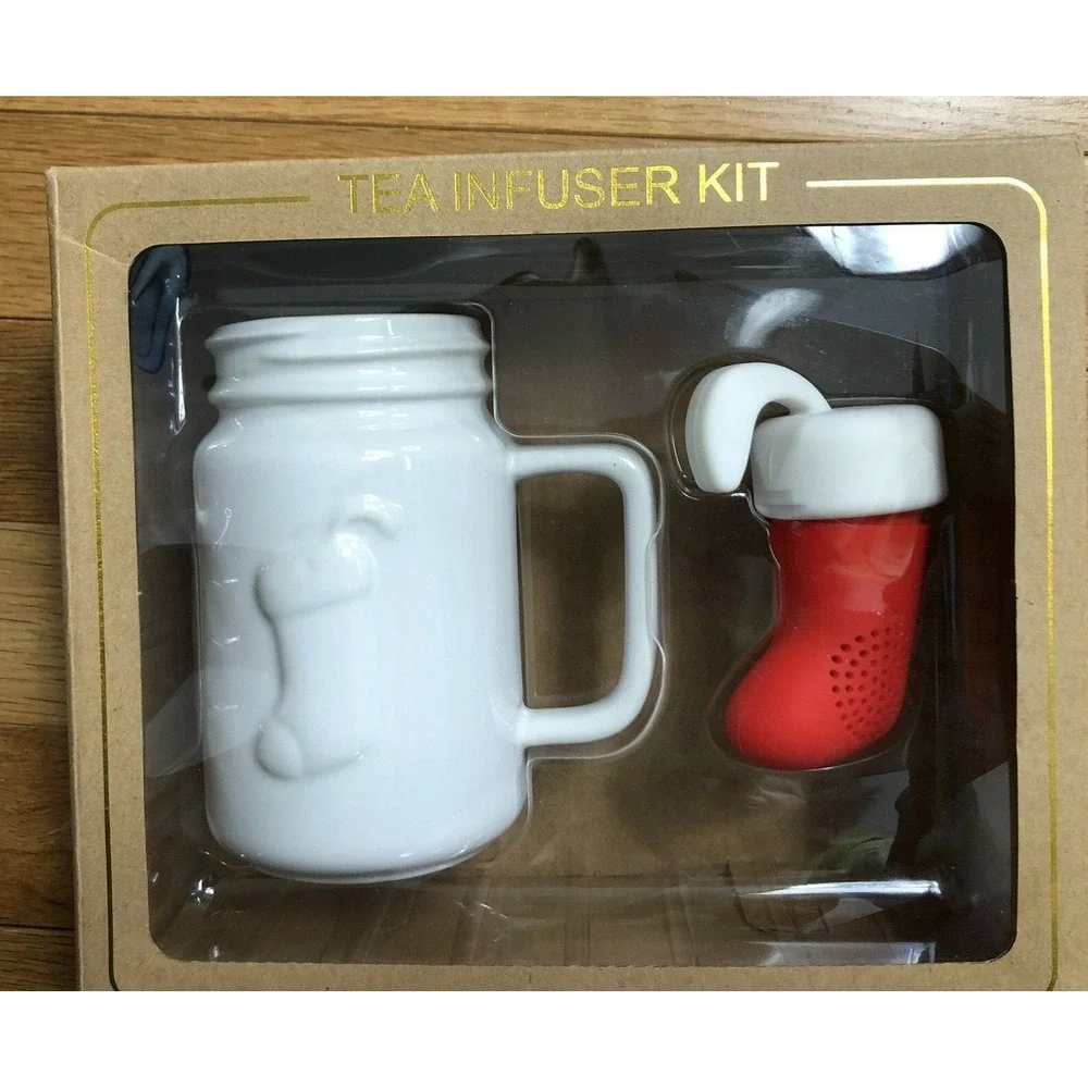 twelveNYC Christmas Stocking Tea‎ Infuser Kit White Mug Silicone Infuser NEW